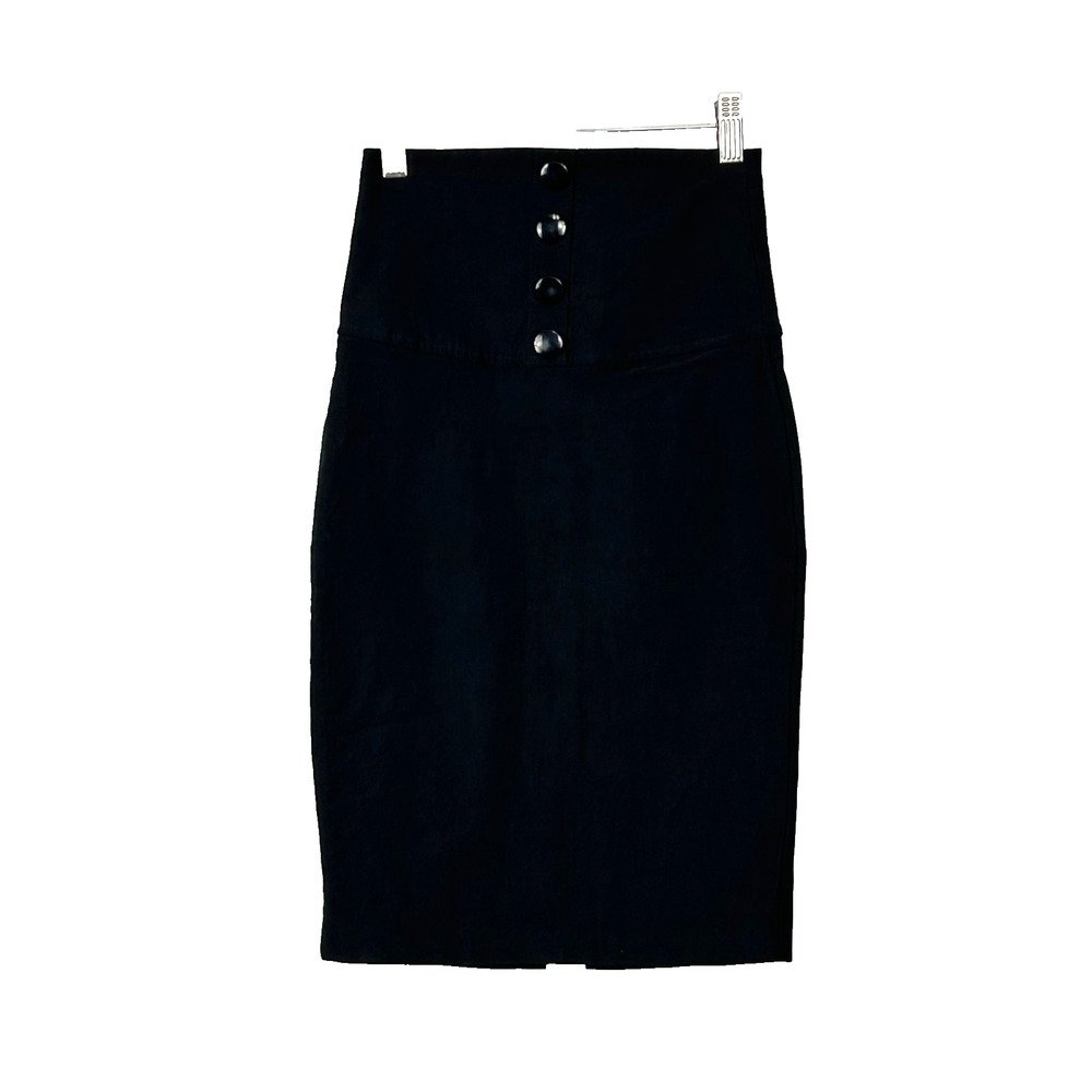 Sakkas Pencil Skirt Womens XSmall Black High Waist‎ Button Detail Back Zip